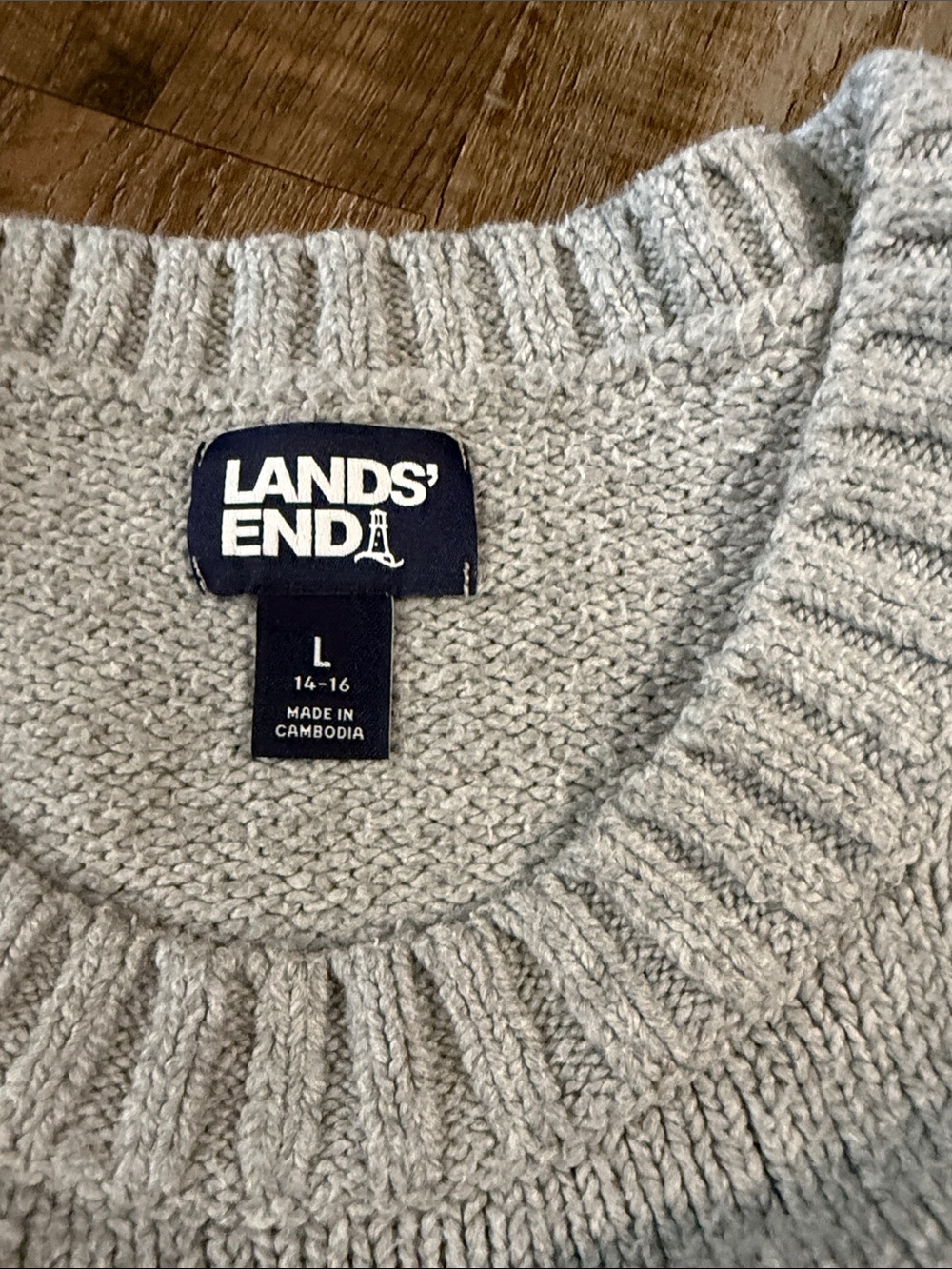 Lands' End Light Gray Crewneck Knit Sweater - Picture 2 of 3
